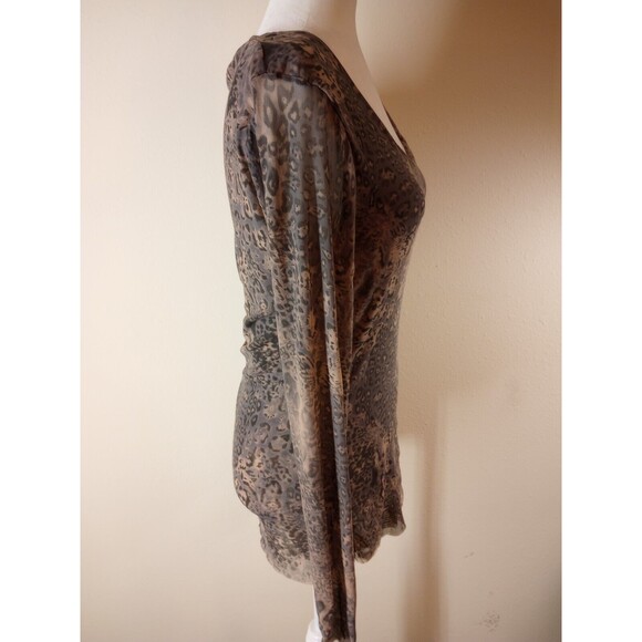 Pure Rebel Women's Shirt Lg. Beige Leopard Pattern Round Neck Long Sleeve Tee - Picture 8 of 9